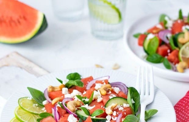 healthy summer recipes watermelon salad on table