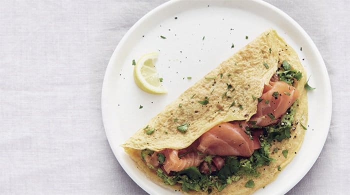 Low-Carb Salmon, Avocado And Tomato Breakfast Egg Wrap
