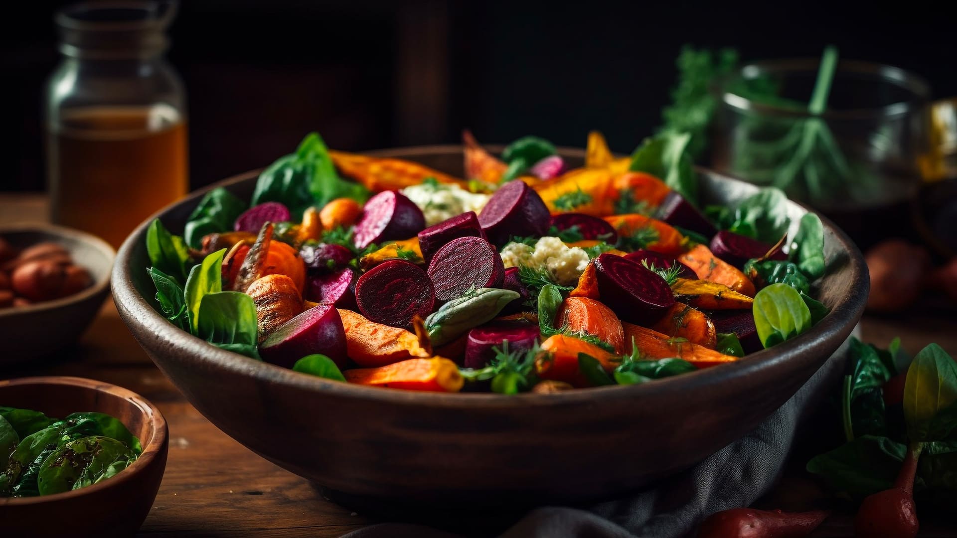 Winter salad with beetroot, butternut and feta