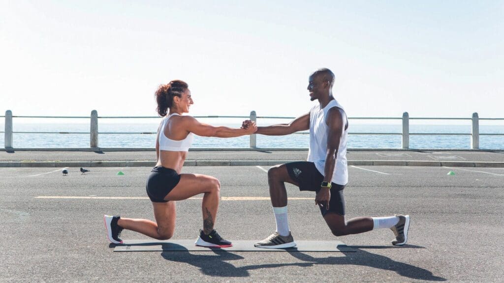 reverse lunge and squat couple's workout