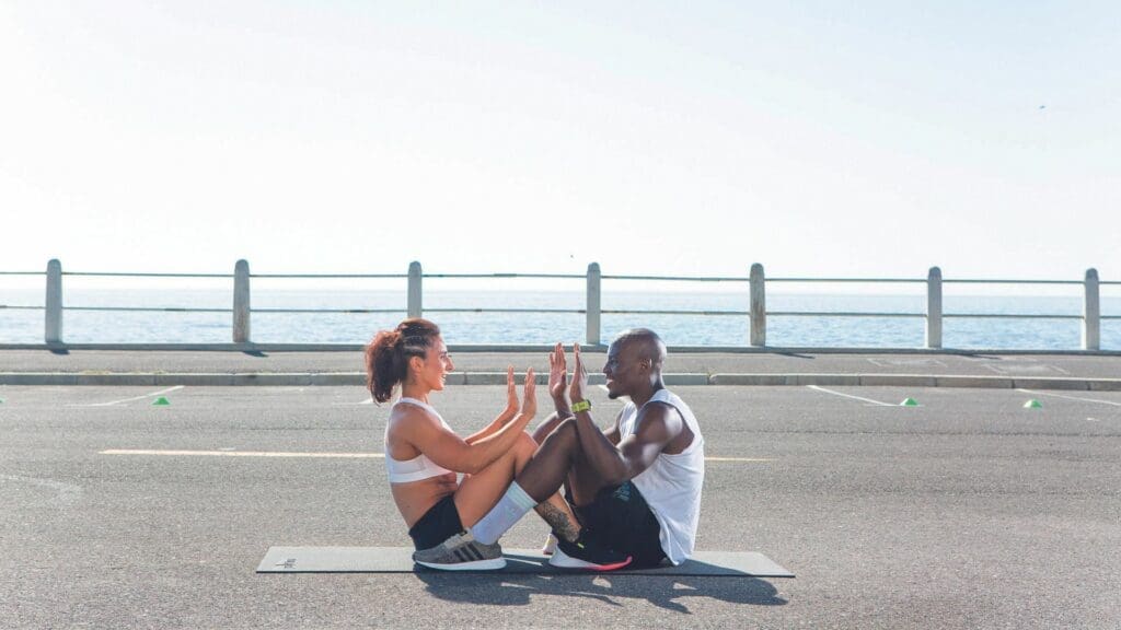 partner roll ups couple's workout