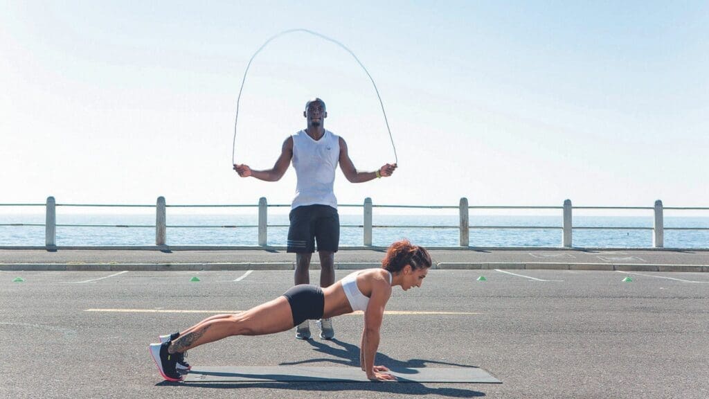 skipping inchworm couple's workout
